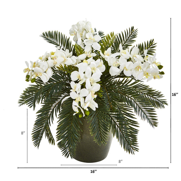 16” Phalaenopsis Orchid and Cycas Plant in Planter