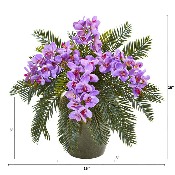 16” Phalaenopsis Orchid and Cycas Plant in Planter