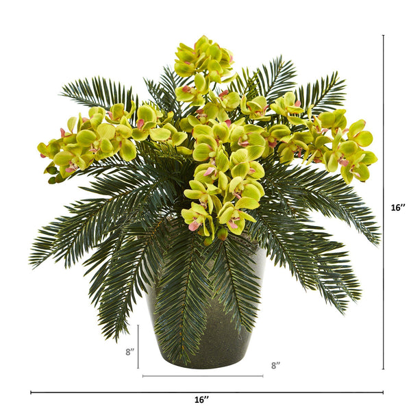 16” Phalaenopsis Orchid and Cycas Plant in Planter