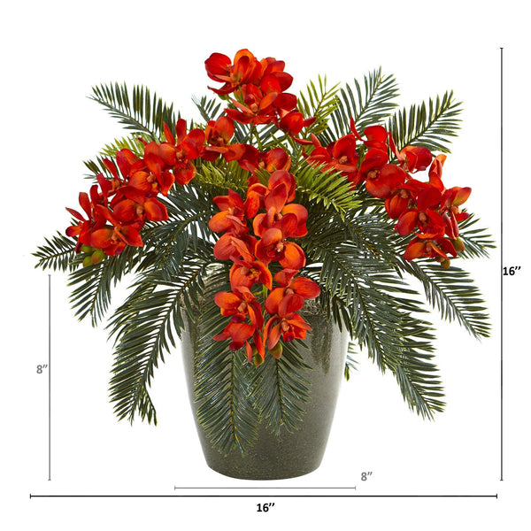 16” Phalaenopsis Orchid and Cycas Plant in Planter