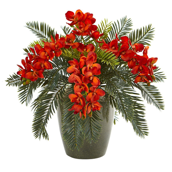 16” Phalaenopsis Orchid and Cycas Plant in Planter