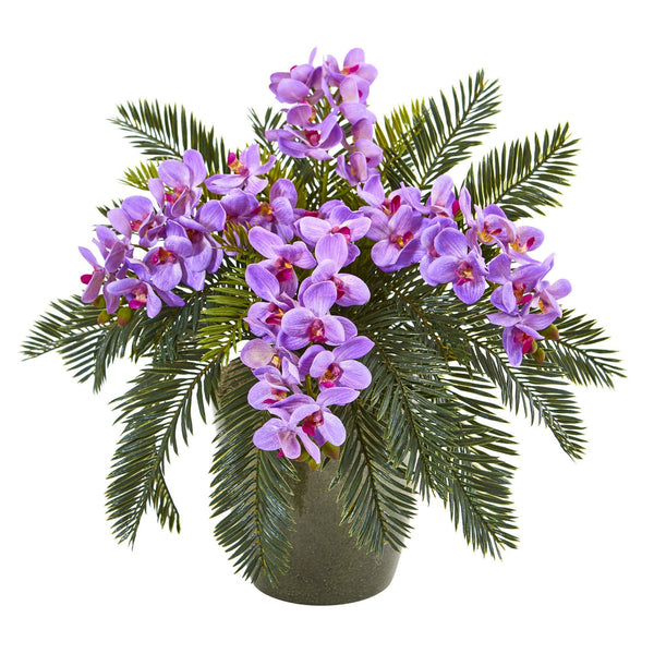 16” Phalaenopsis Orchid and Cycas Plant in Planter