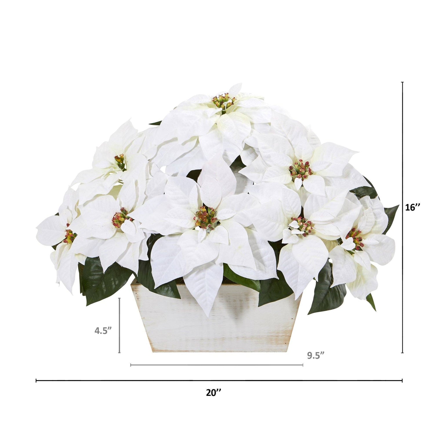 16” Poinsettia Artificial Arrangement in White Wash Planter