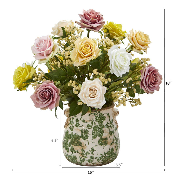 16” Rose and Gypsophila Arrangement in Floral Vase