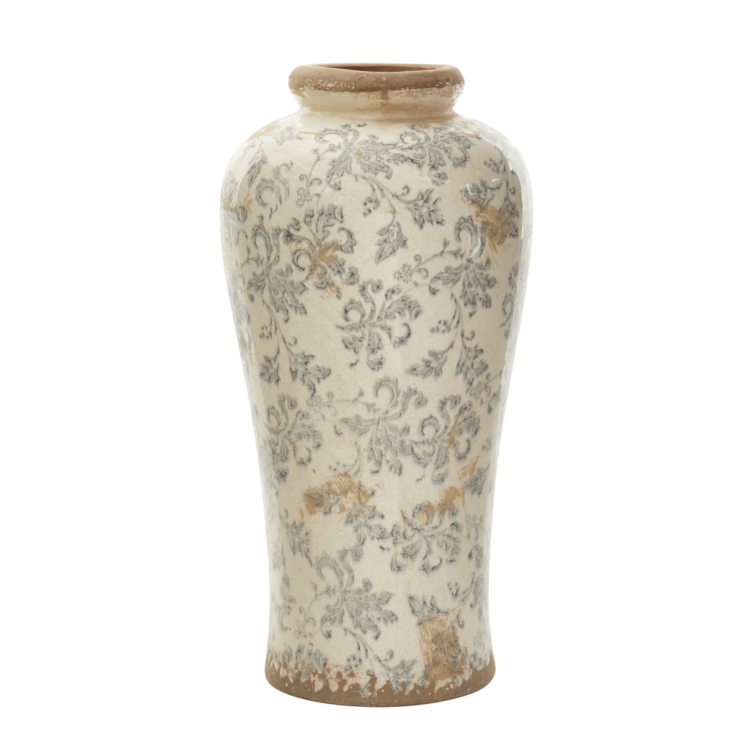 16” Tuscan Ceramic Floral Scroll Urn Vase