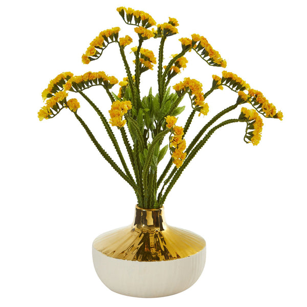17” Baby Breath Arrangement in Gold and Cream Elegant Vase