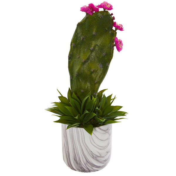 17” Cactus and Agave Succulent Artificial Plant in Marble Planter