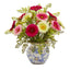 17” Silk Gerber Daisy and Silk Maiden Hair Flower Arrangement in Vase