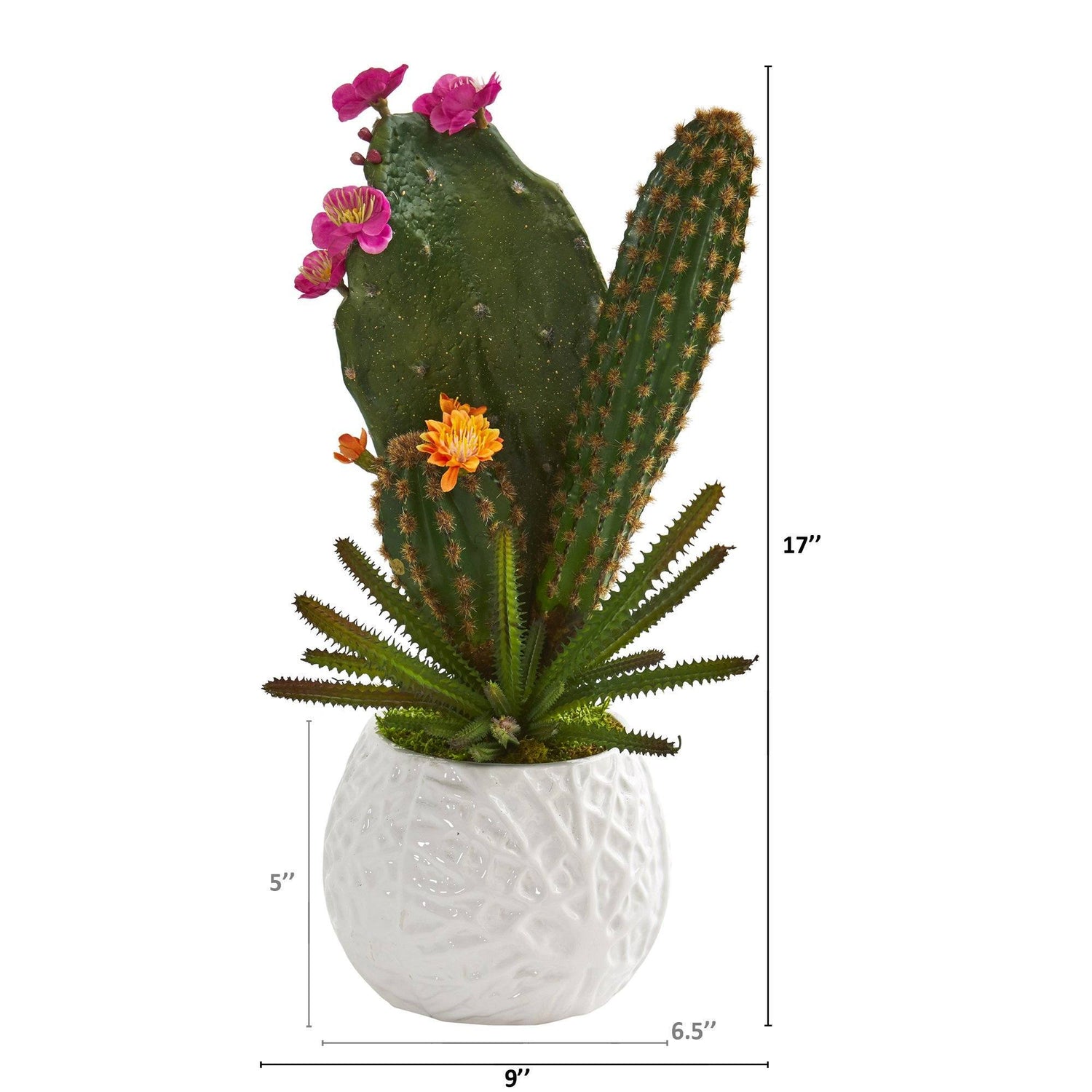 17” Mixed Cactus Artificial Plant in White Planter