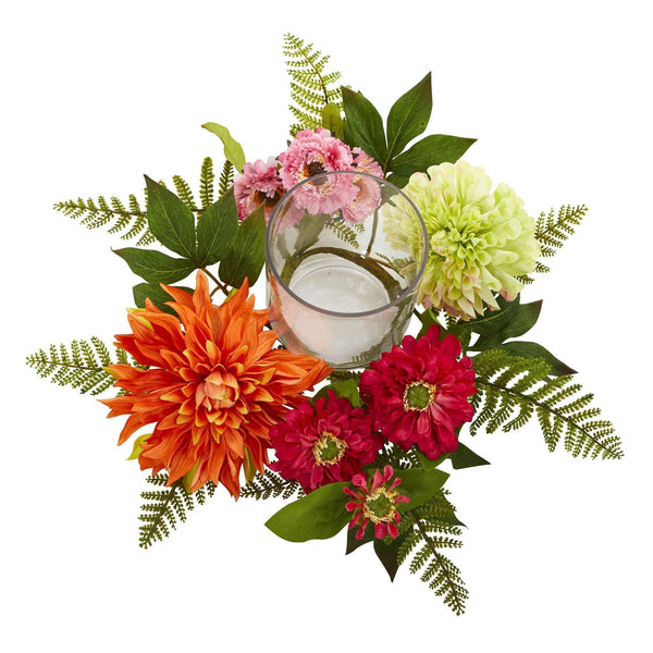 17” Mixed Floral & Dahlia Candelabrum