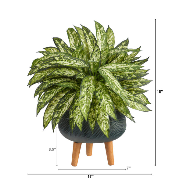 18” Aglaonema Artificial Plant in Black Planter with Stand