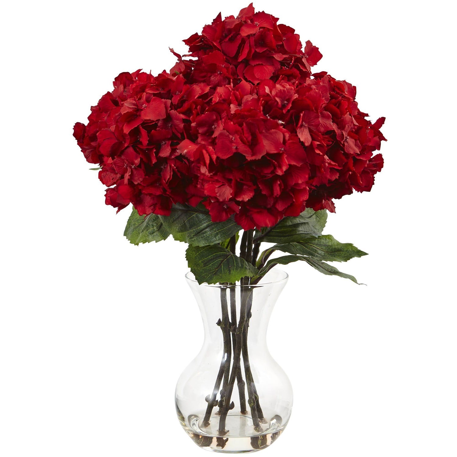 18" Artificial Red Hydrangea with Vase Silk Flower Arrangement"