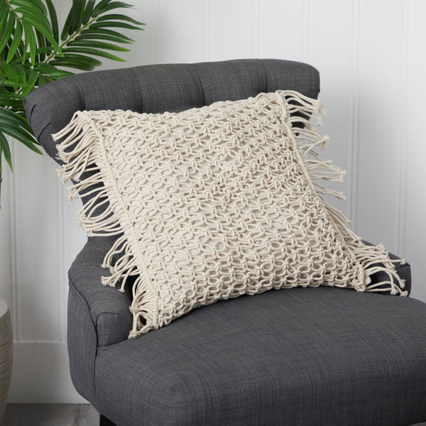 18” BOHO Fringed Woven Macrame Decorative Pillow Cover