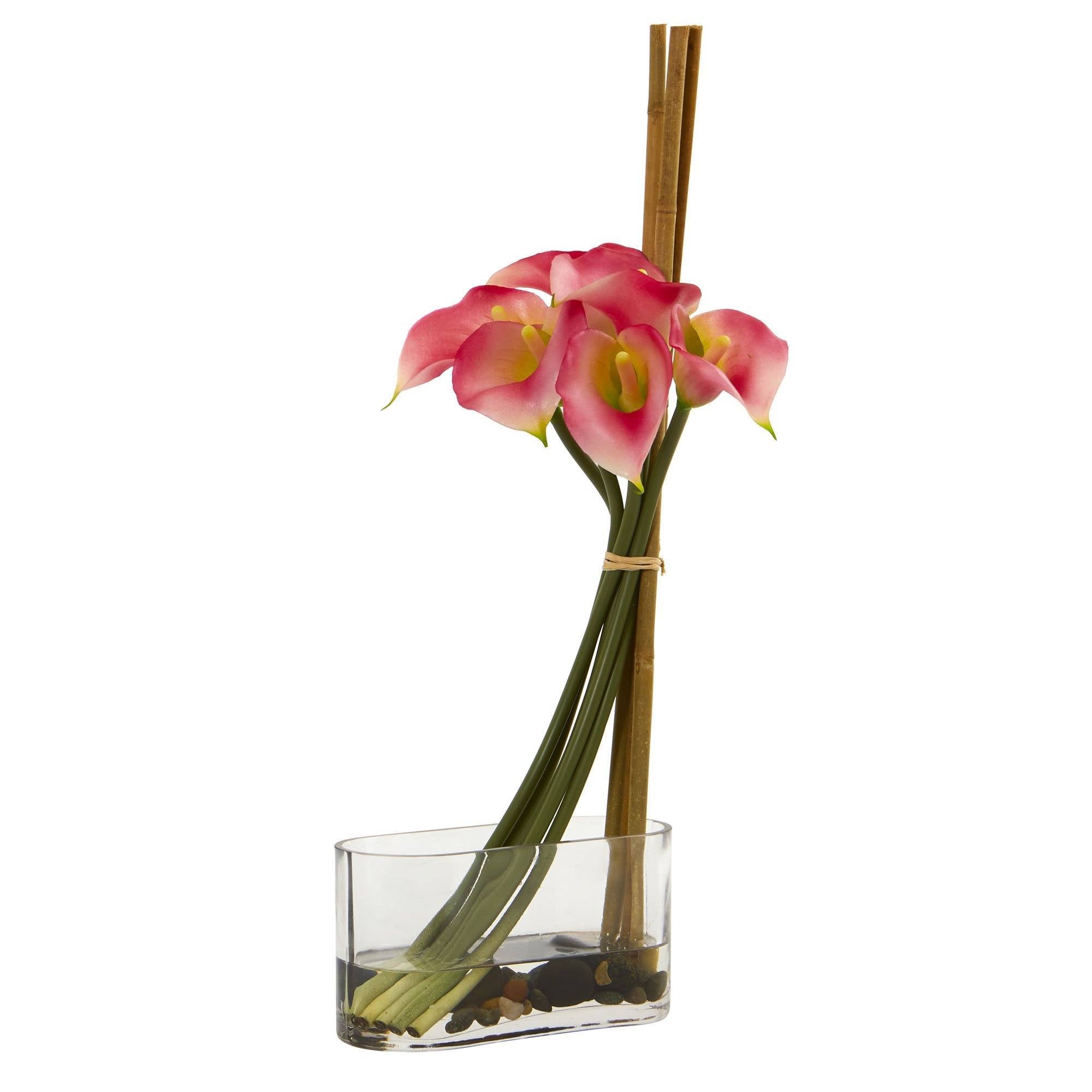 18” Calla Lily with Bamboo Artificial Arrangement 1576 Nearly Natural