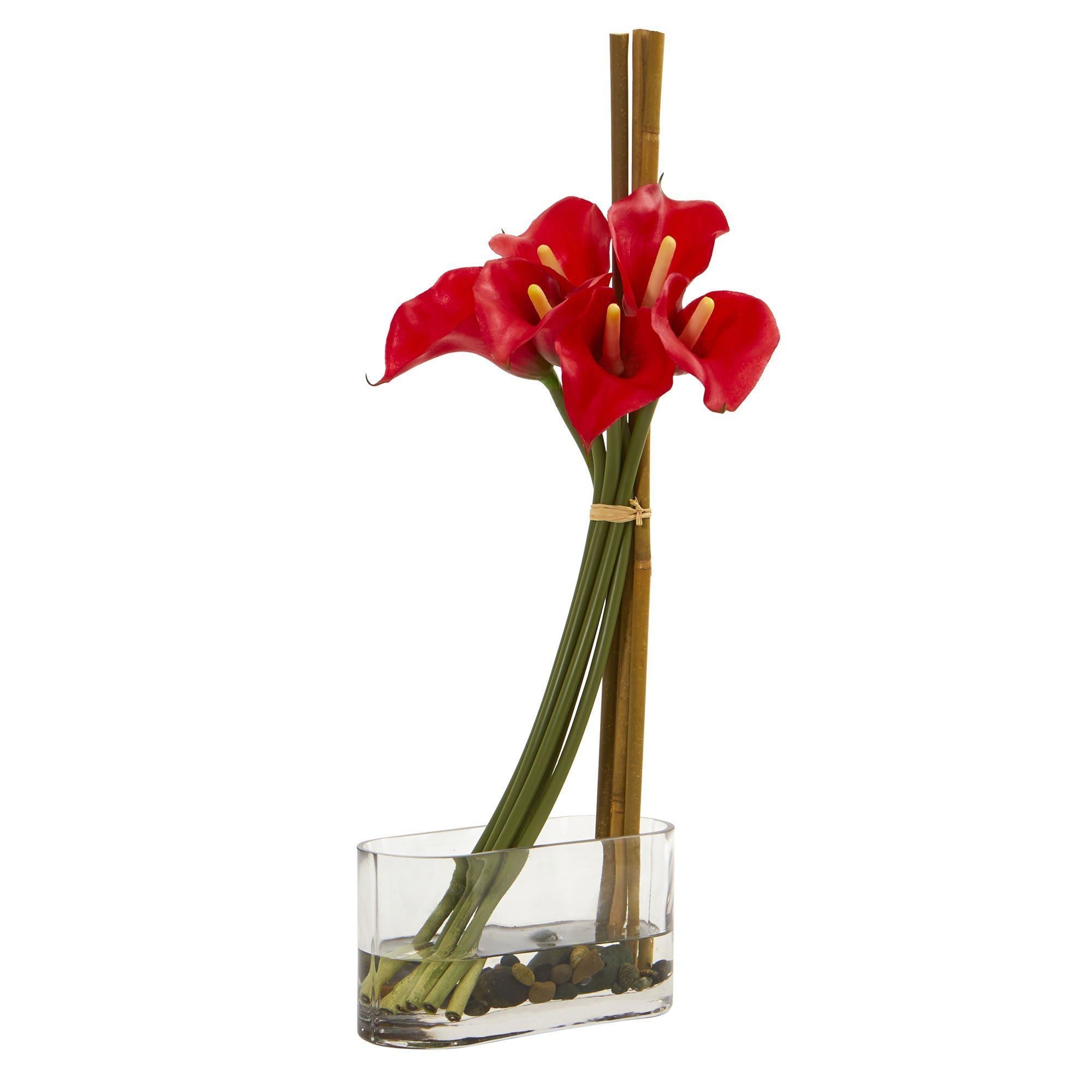 18” Calla Lily with Bamboo Artificial Arrangement 1576 Nearly Natural
