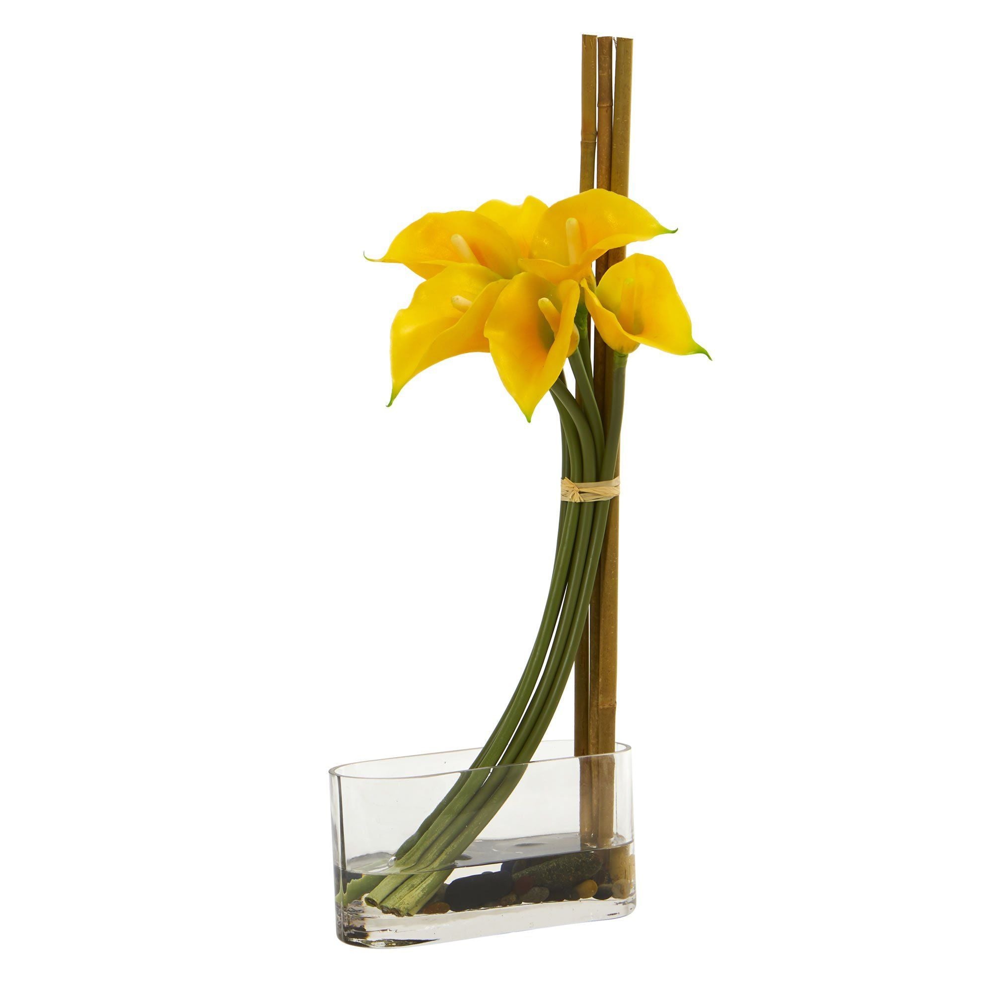 18” Calla Lily with Bamboo Artificial Arrangement 1576 Nearly Natural