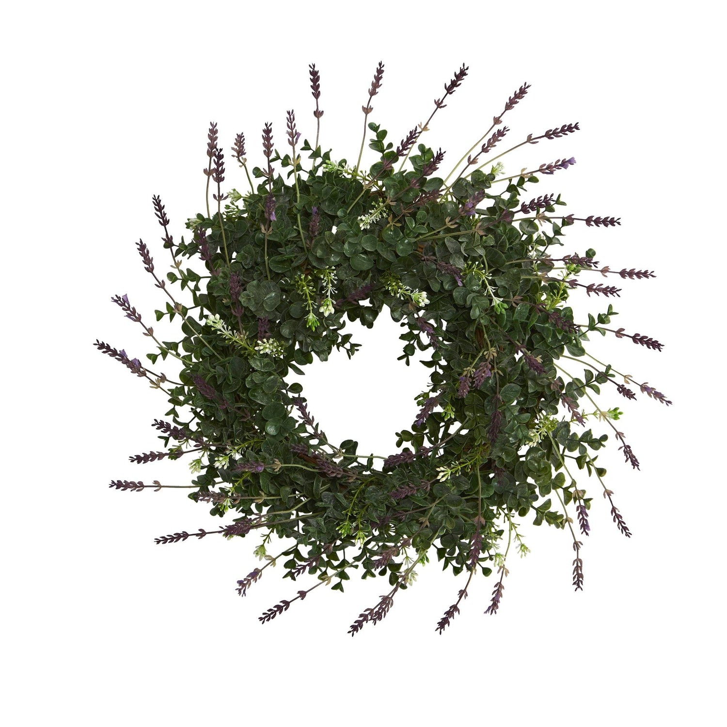 18” Eucalyptus and Lavender Double Ring Artificial Wreath with Twig Base