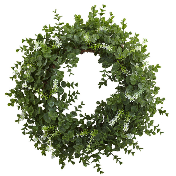 18” Eucalyptus Double Ring Wreath w/Twig Base