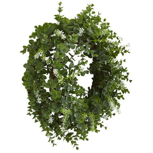 18” Eucalyptus Double Ring Wreath w/Twig Base
