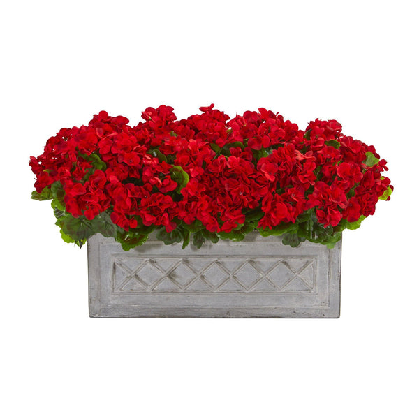 18” Geranium Artificial Plant in Stone Planter UV Resistant (Indoor/Outdoor) | Nearly Natural