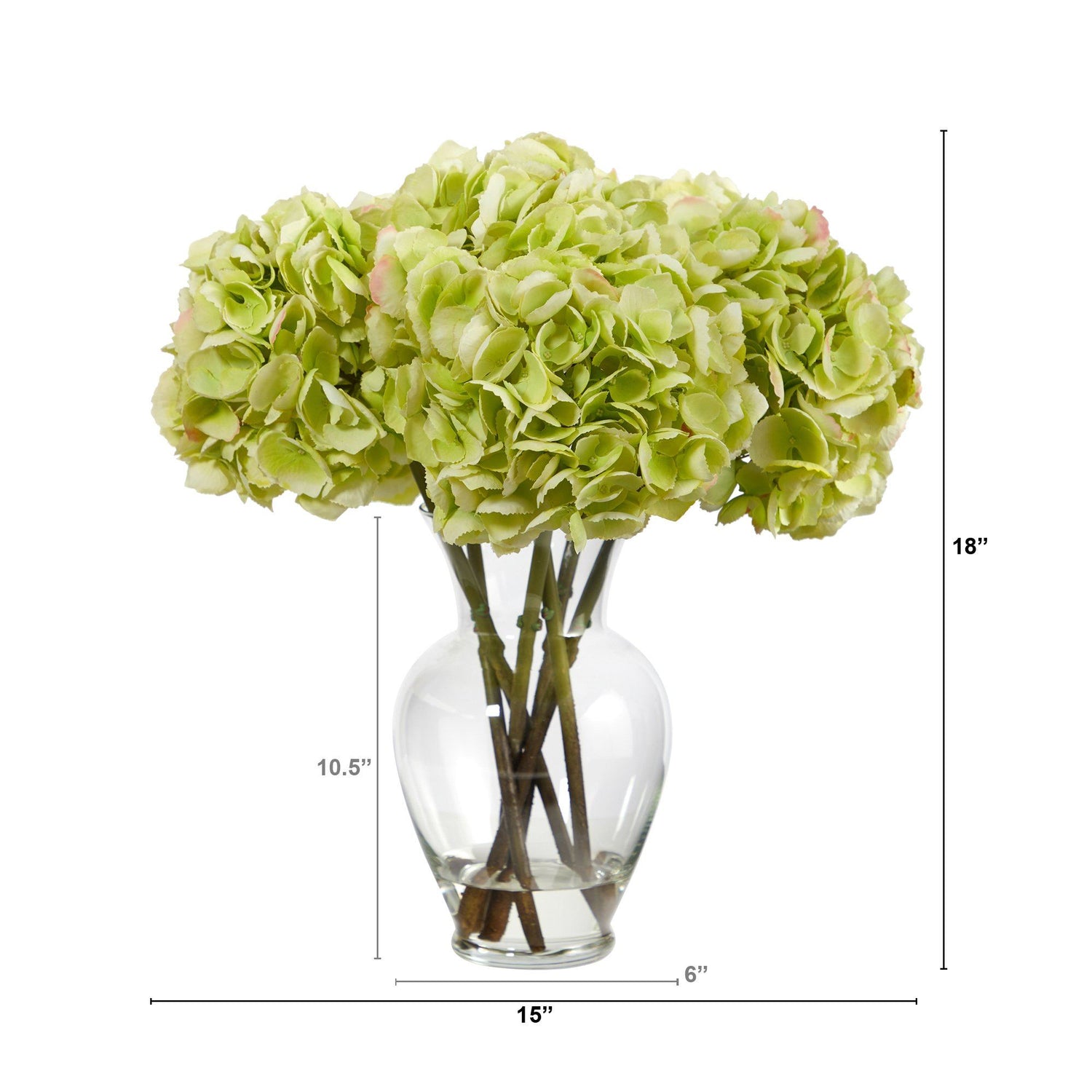 18” Yellow Hydrangea Artificial Arrangement in a Bouquet Glass Vase