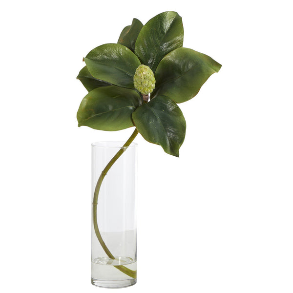 18” Magnolia Artificial Plant in Glass Planter