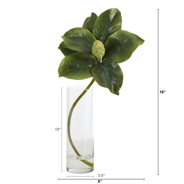 18” Magnolia Artificial Plant in Glass Planter