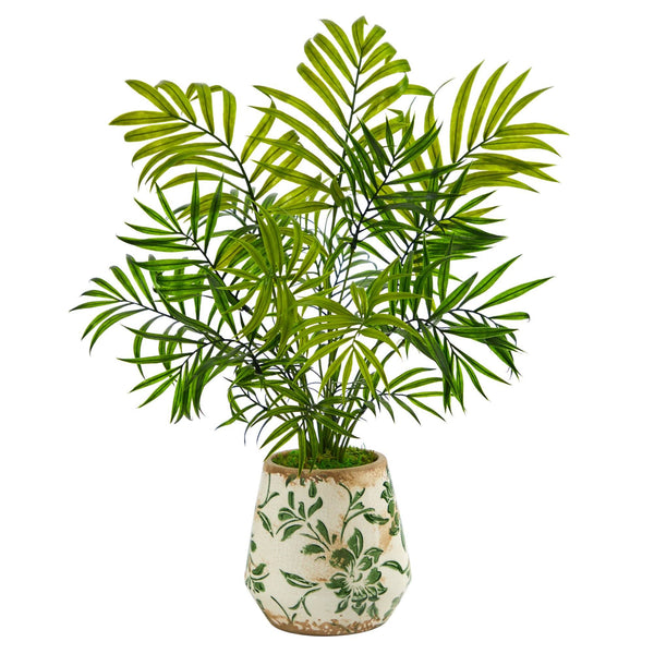 18” Mini Areca Palm Artificial Plant in Floral Vase