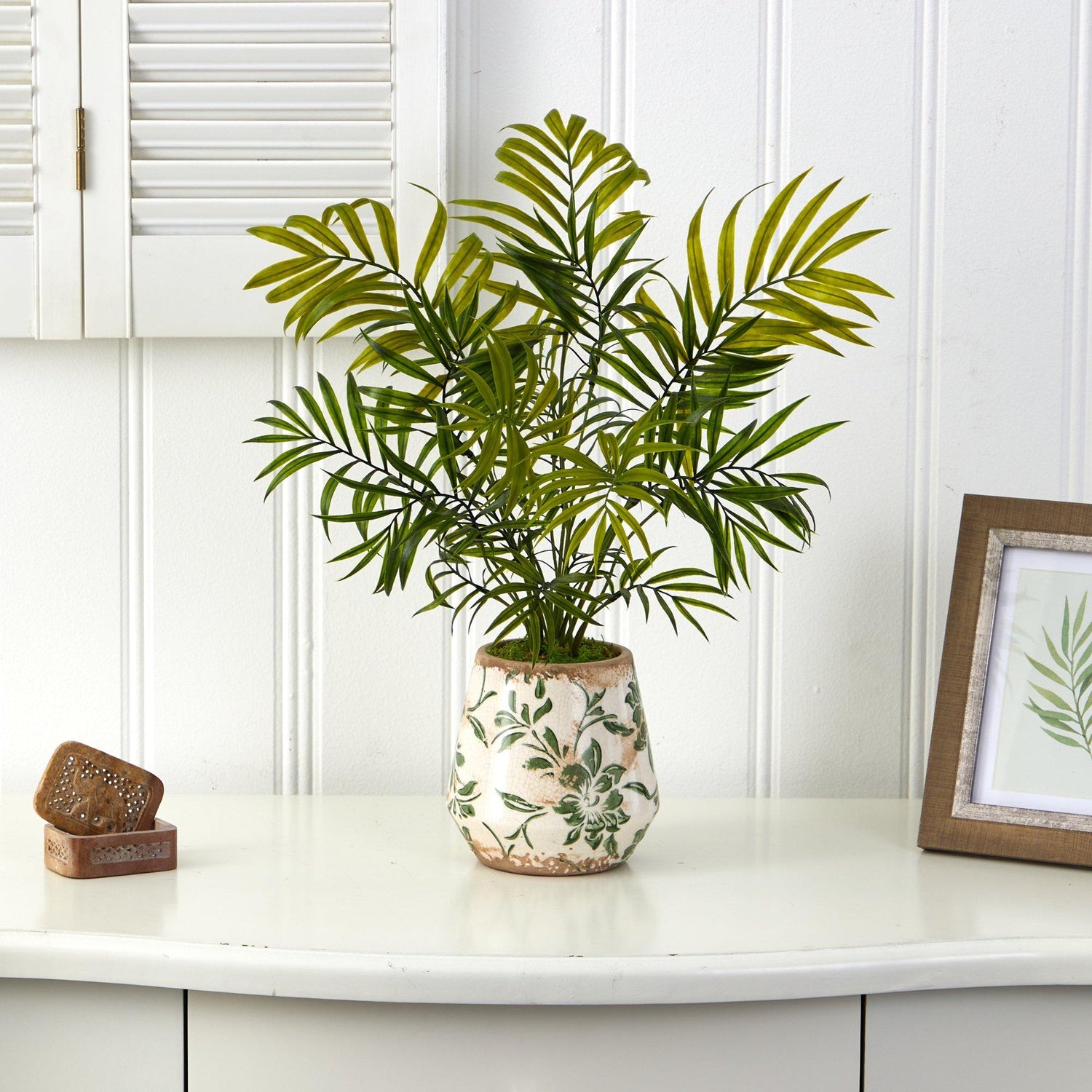 18” Mini Areca Palm Artificial Plant in Floral Vase