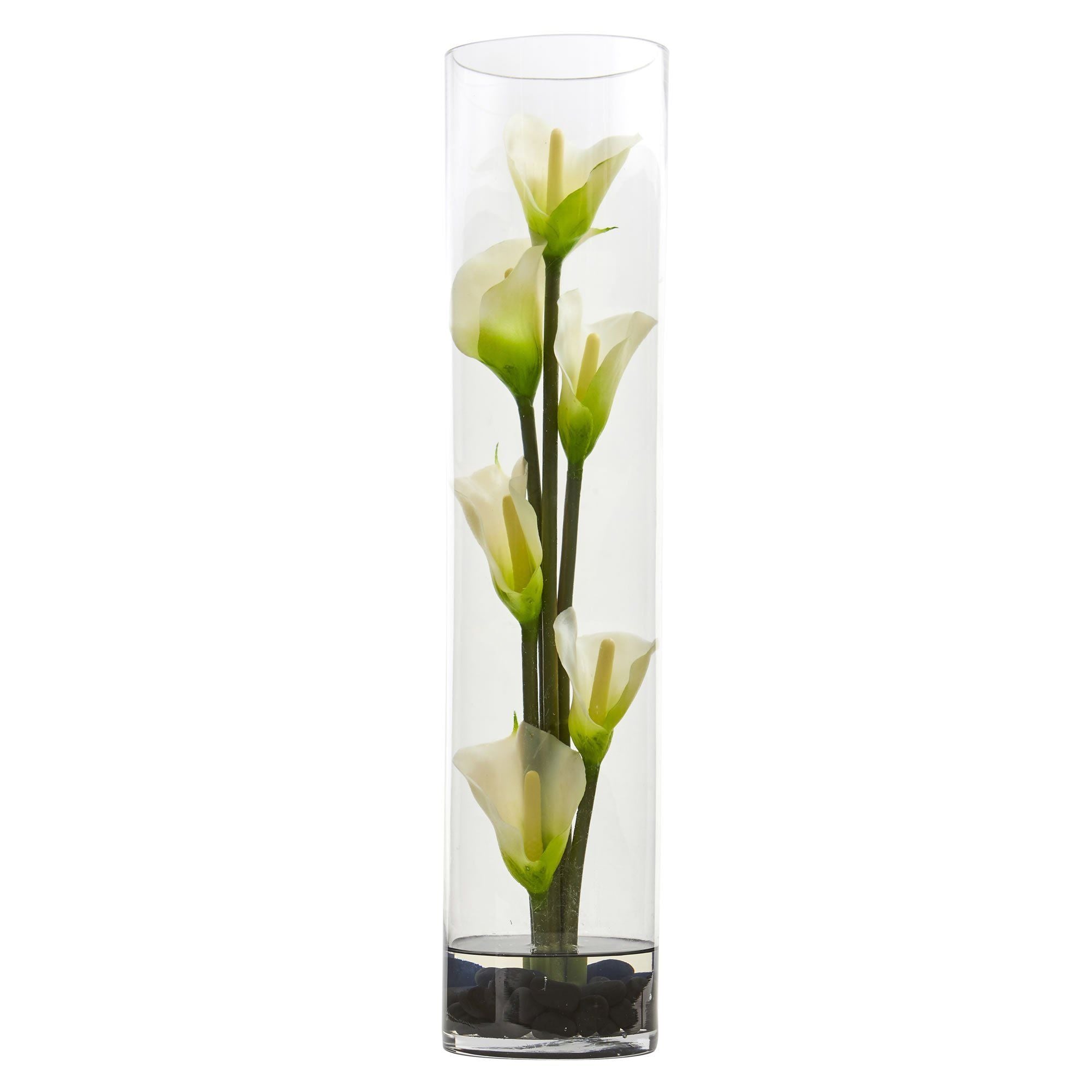 18” Mini Cally Lily Artificial Arrangement in Cylinder Glass 1527