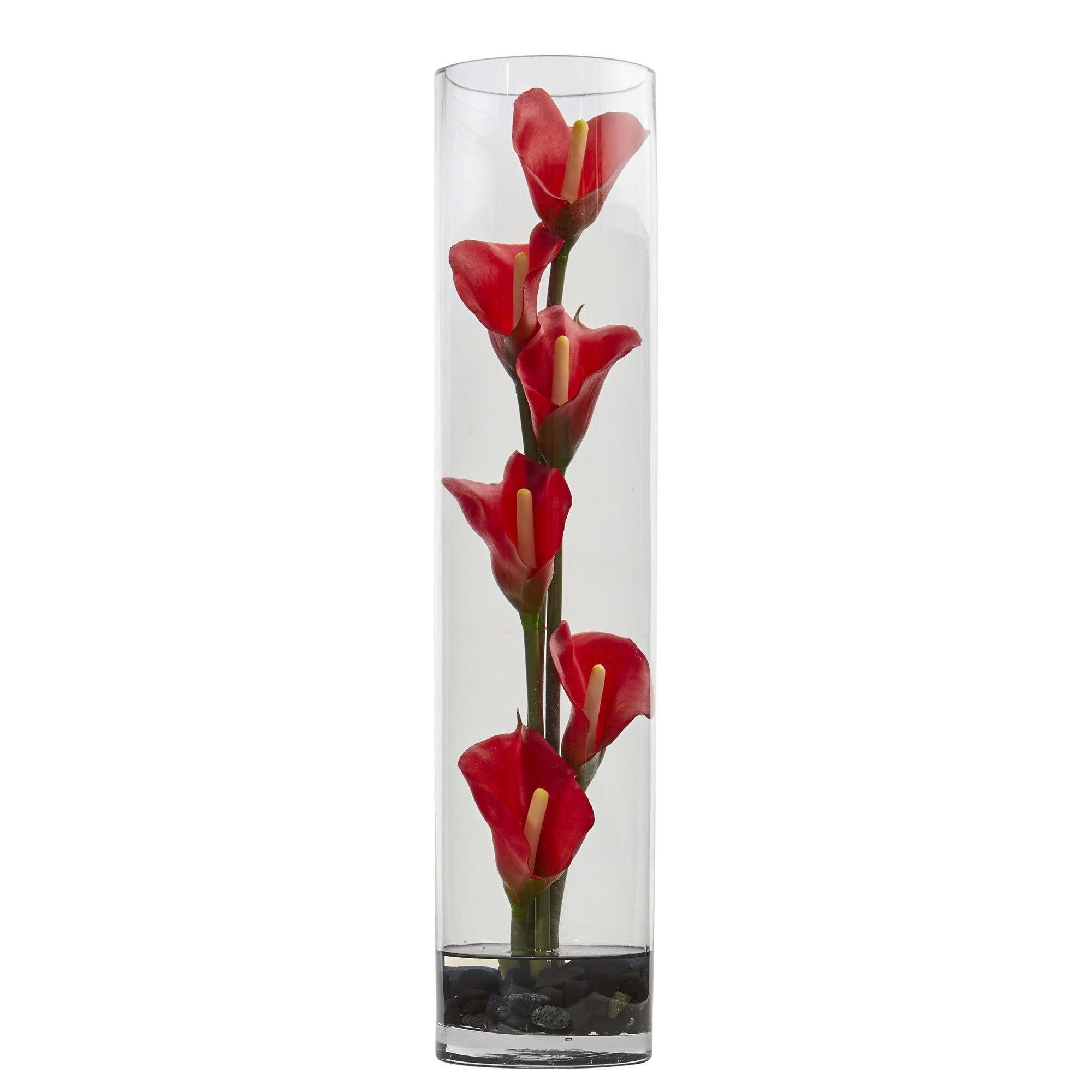 18” Mini Cally Lily Artificial Arrangement in Cylinder Glass 1527