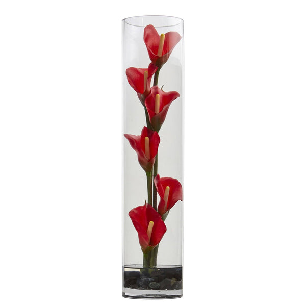 18” Mini Cally Lily Artificial Arrangement in Cylinder Glass