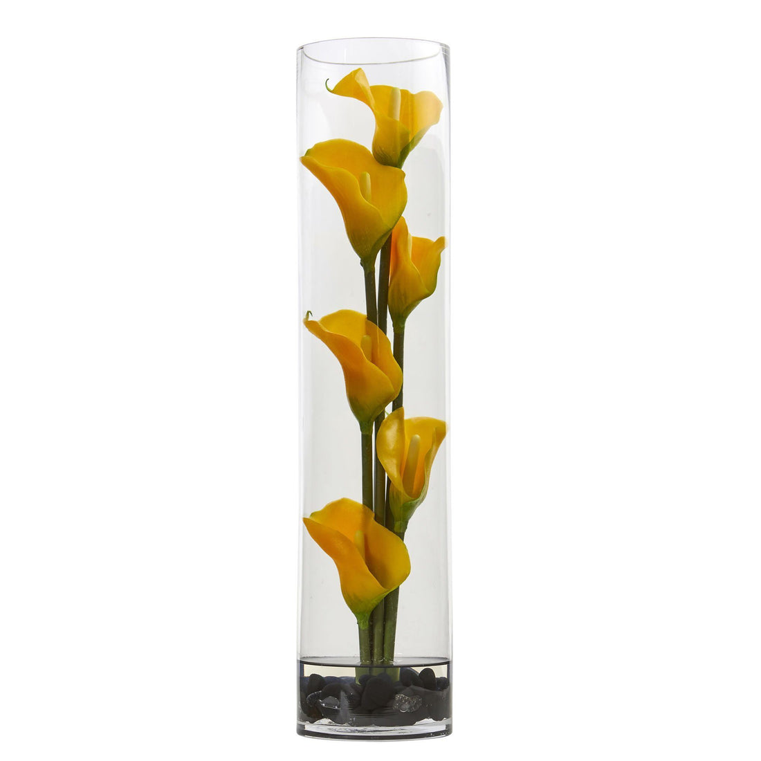 nearly natural mini calla lily silk flower arrangement 18” Mini Cally Lily Artificial Arrangement in Cylinder Glass 1527 Nearly  Natural