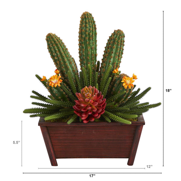 18” Mixed Cactus Succulent Artificial Plant in Planter