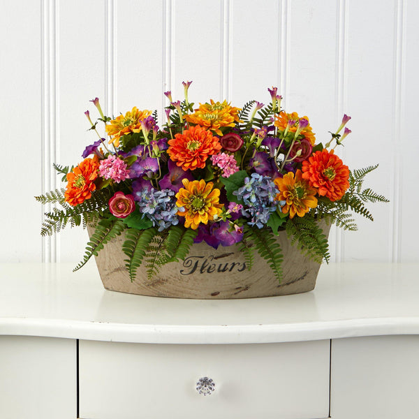 18” Mixed Flowers Artificial Arrangement in Decorative Vase