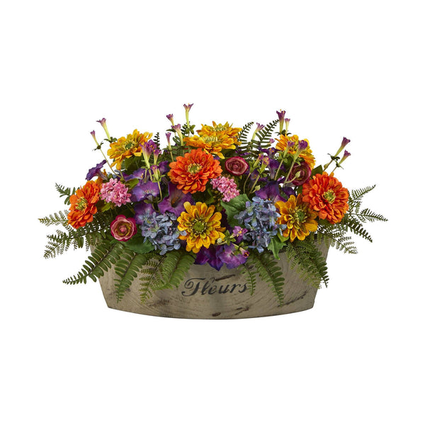 18” Mixed Flowers Artificial Arrangement in Decorative Vase