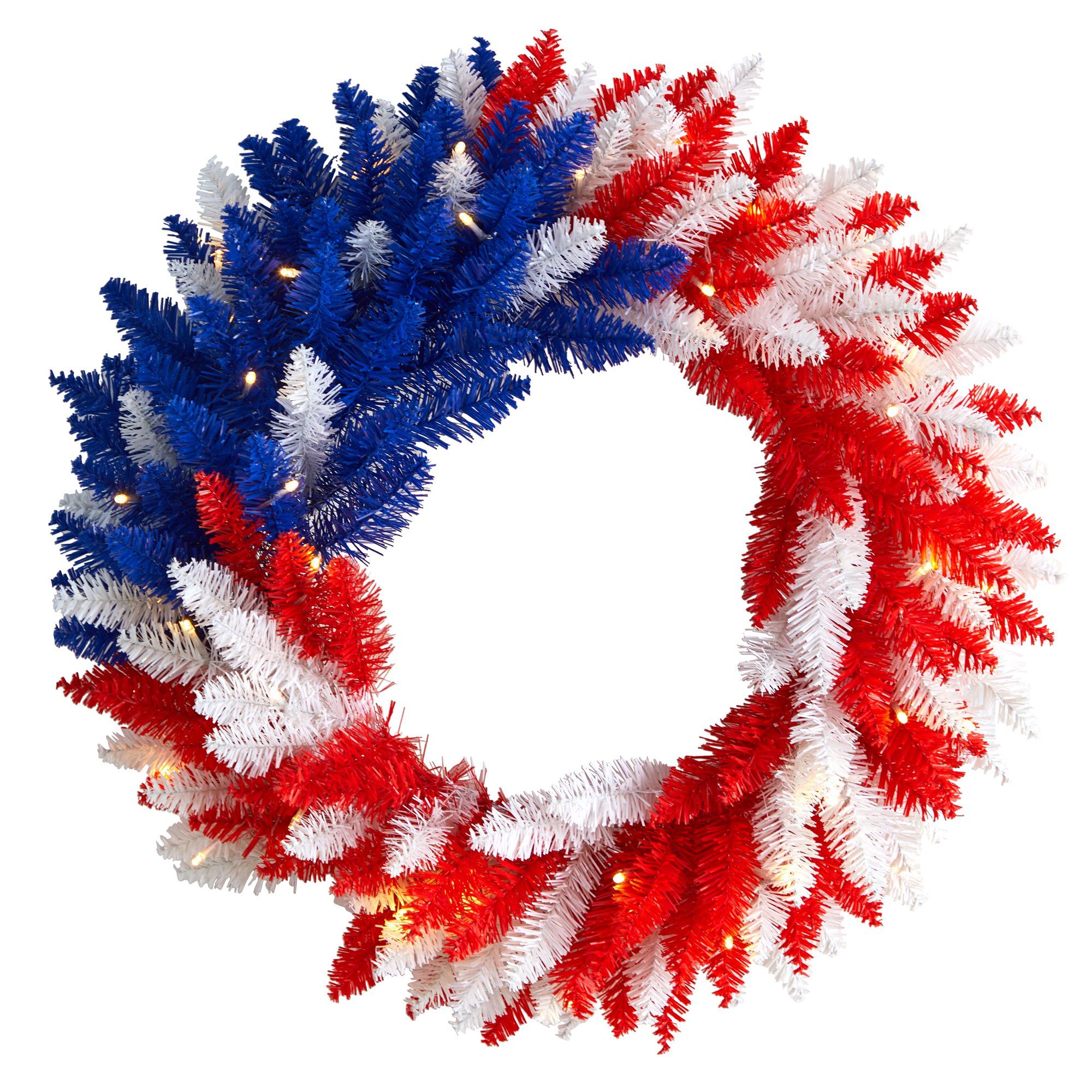 18” Patriotic Red, White and Blue “Americana” Wreath with 20 Warm