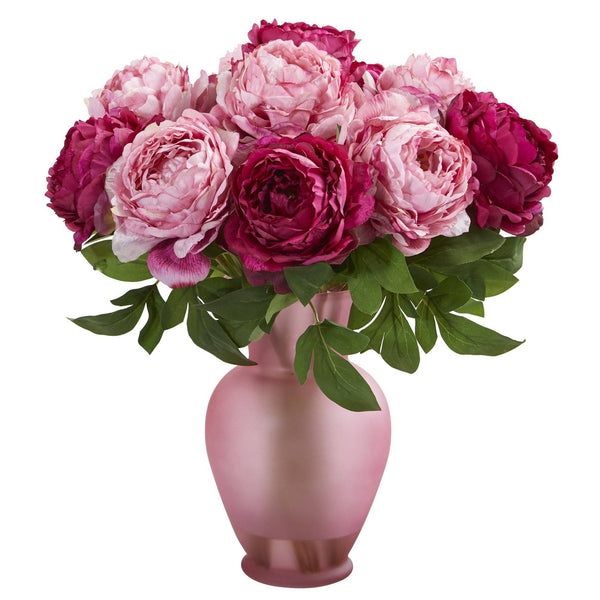 18” Peony Artificial Arrangement in Rose Colored Vase