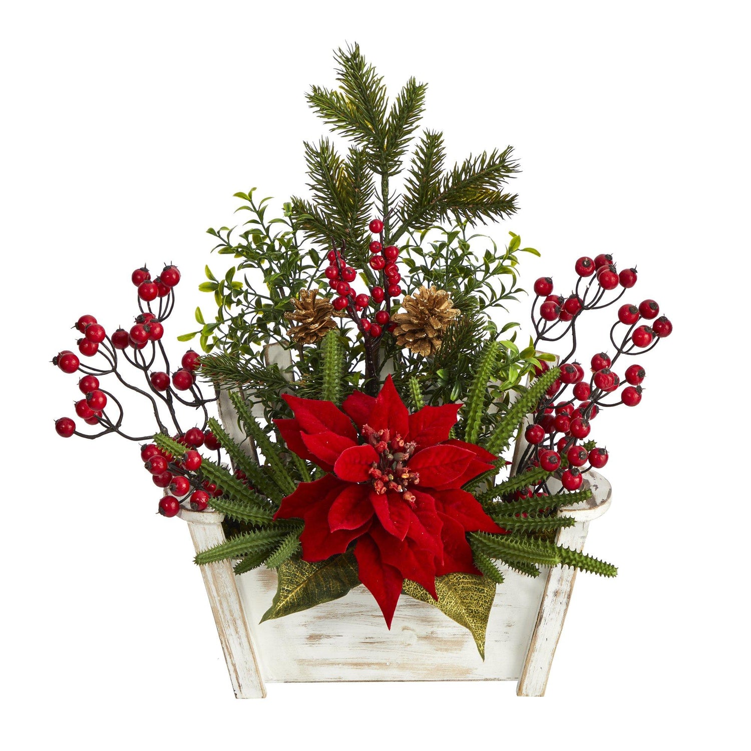 are poinsettias succulents 18” Poinsettia, Succulent and Berry Artificial Arrangement in Bench Planter