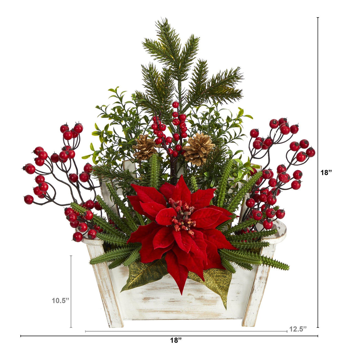 poinsettia succulent 18” Poinsettia, Succulent and Berry Artificial Arrangement in Bench Planter
