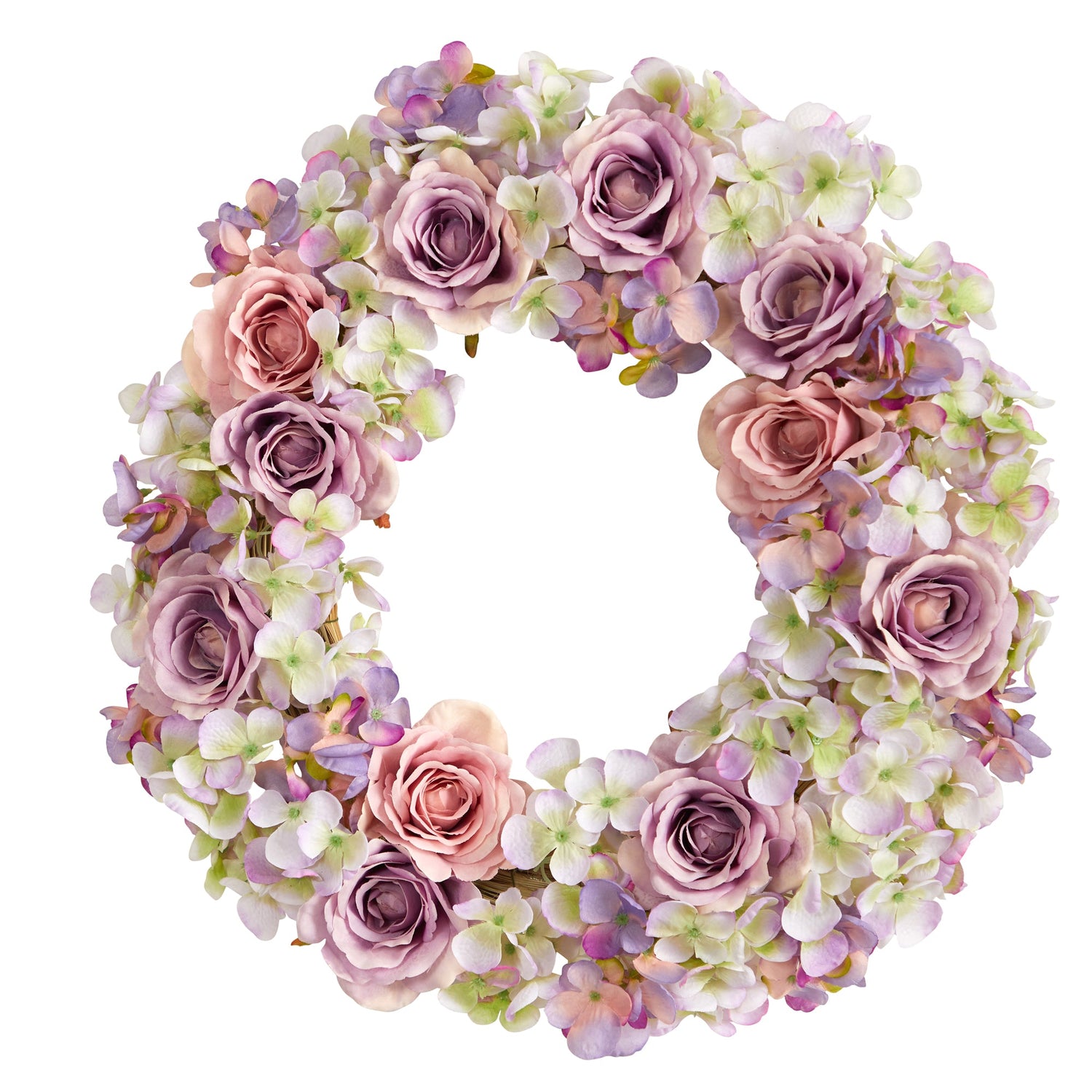 18” Rose and Hydrangea Artificial Wreath