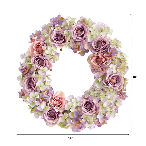 18” Rose and Hydrangea Artificial Wreath