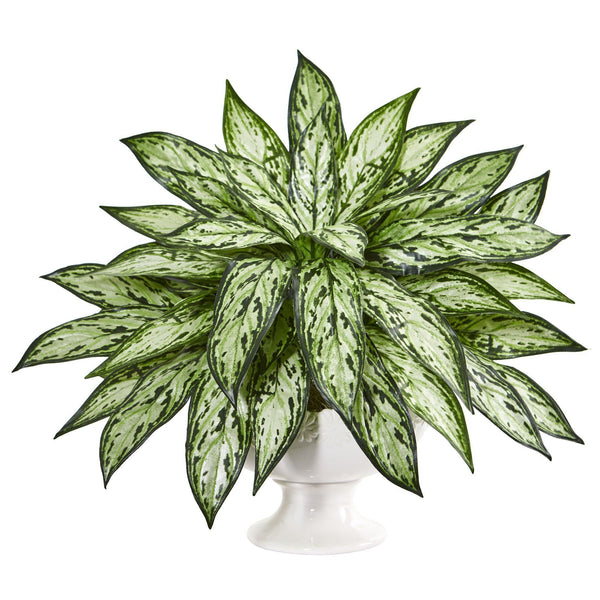 18” Silver Queen Artificial Plant in White Pedestal