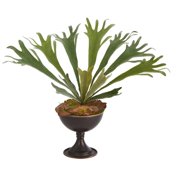 18” Staghorn Artificial Plant in Metal Chalice