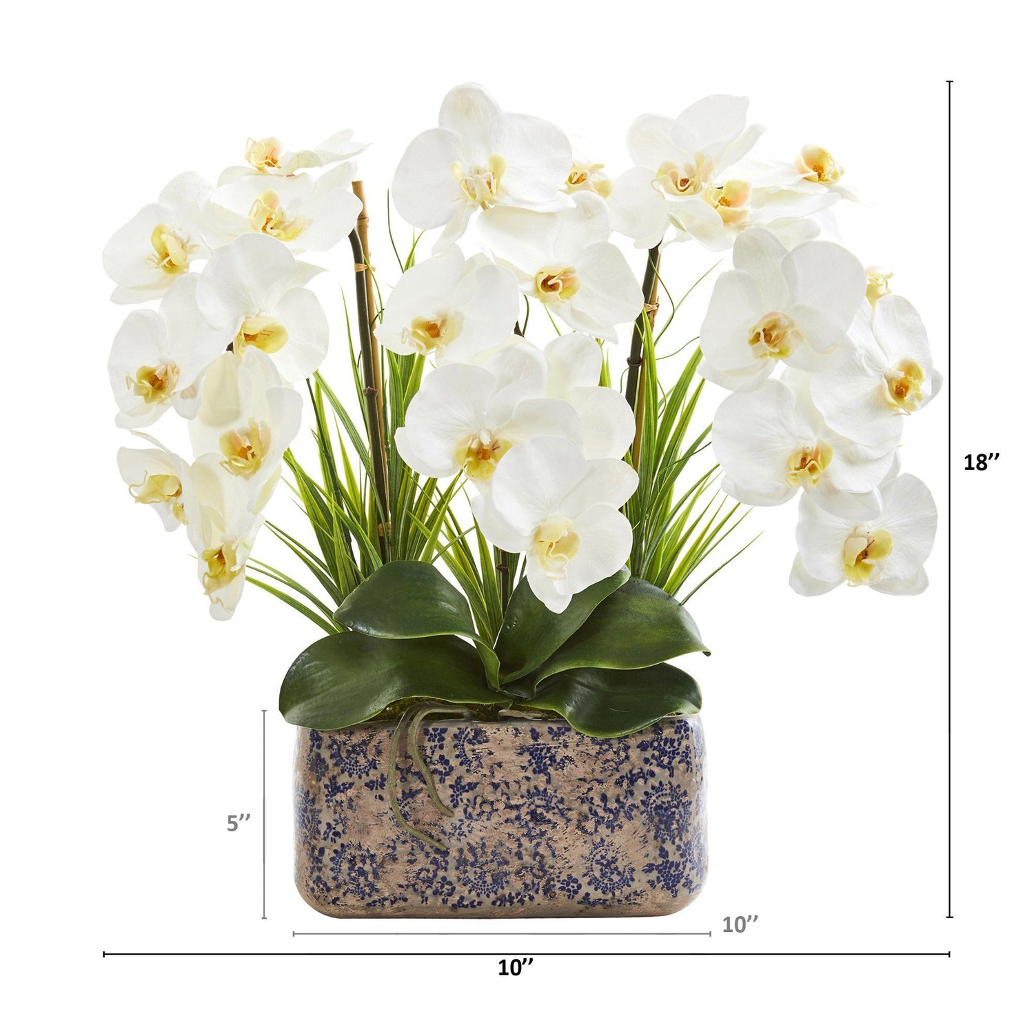 18” Triple Phalaenopsis Orchid Artificial Arrangement in Vintage Vase