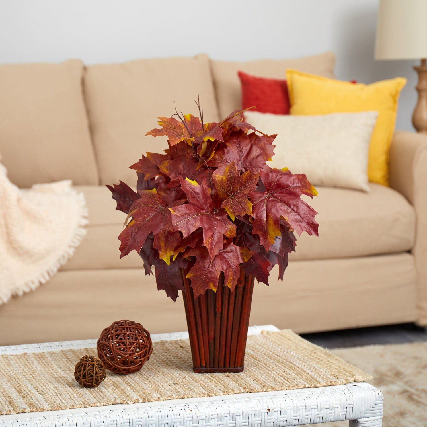 19” Autumn Maple Leaf Artificial Plant in Decorative Planter