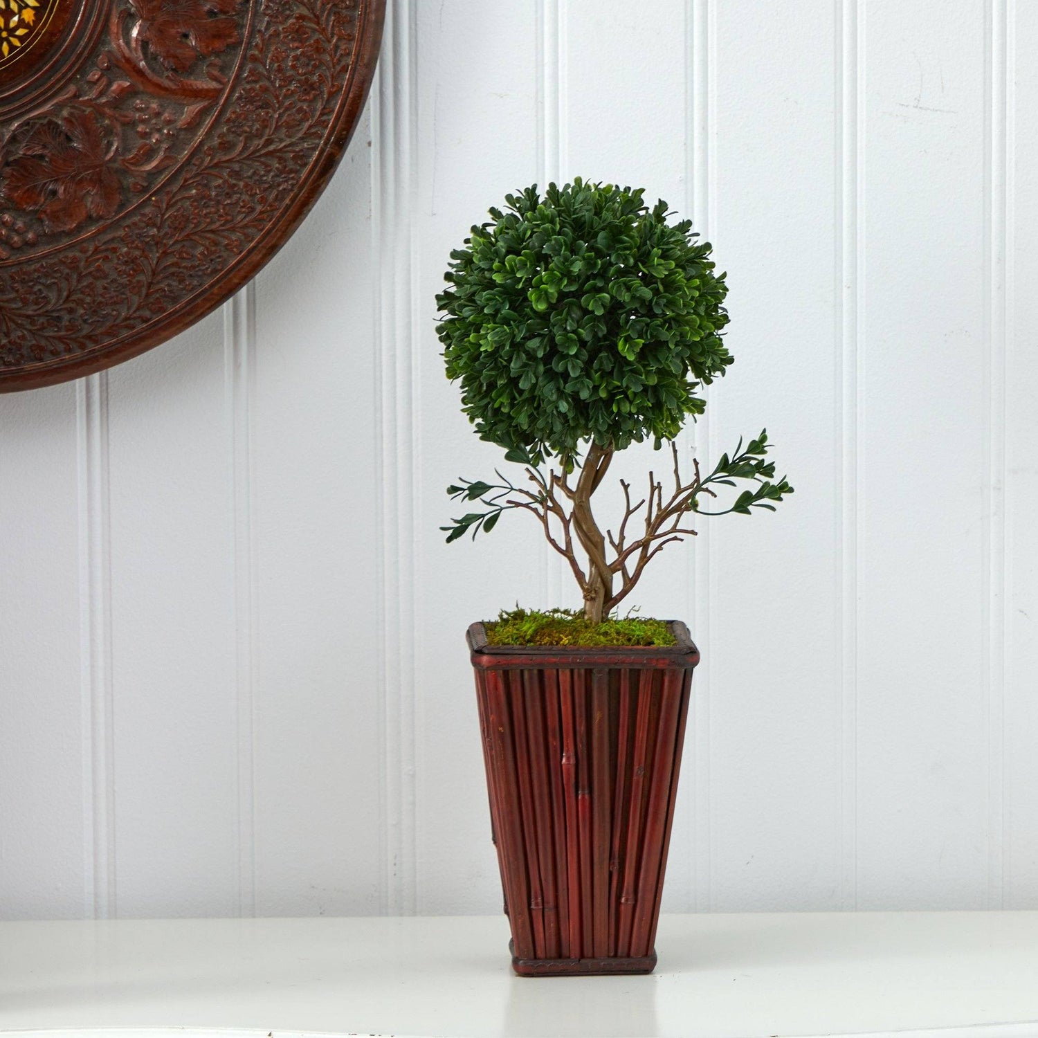 19” Boxwood Topiary Artificial Tree in Decorative Planter(Indoor/Outdoor)