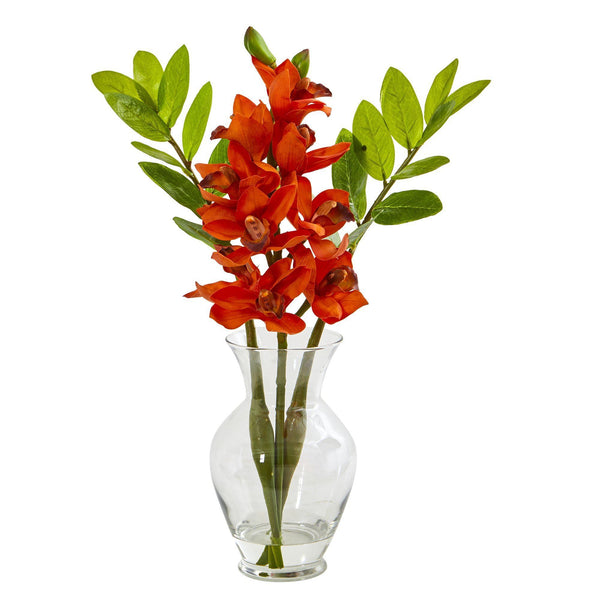 19” Cymbidium Orchid and Faux Zamioculcas Artificial Arrangement