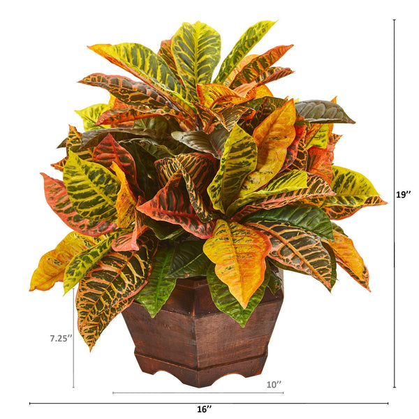 19” Garden Croton Artificial Plant in Decorative Planter (Real Touch)