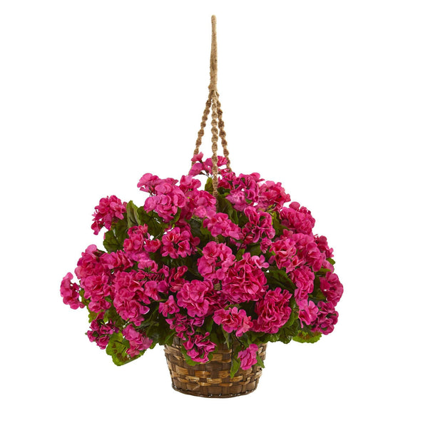 19” Geranium Hanging Basket Artificial Plant UV Resistant (Indoor/Outdoor)